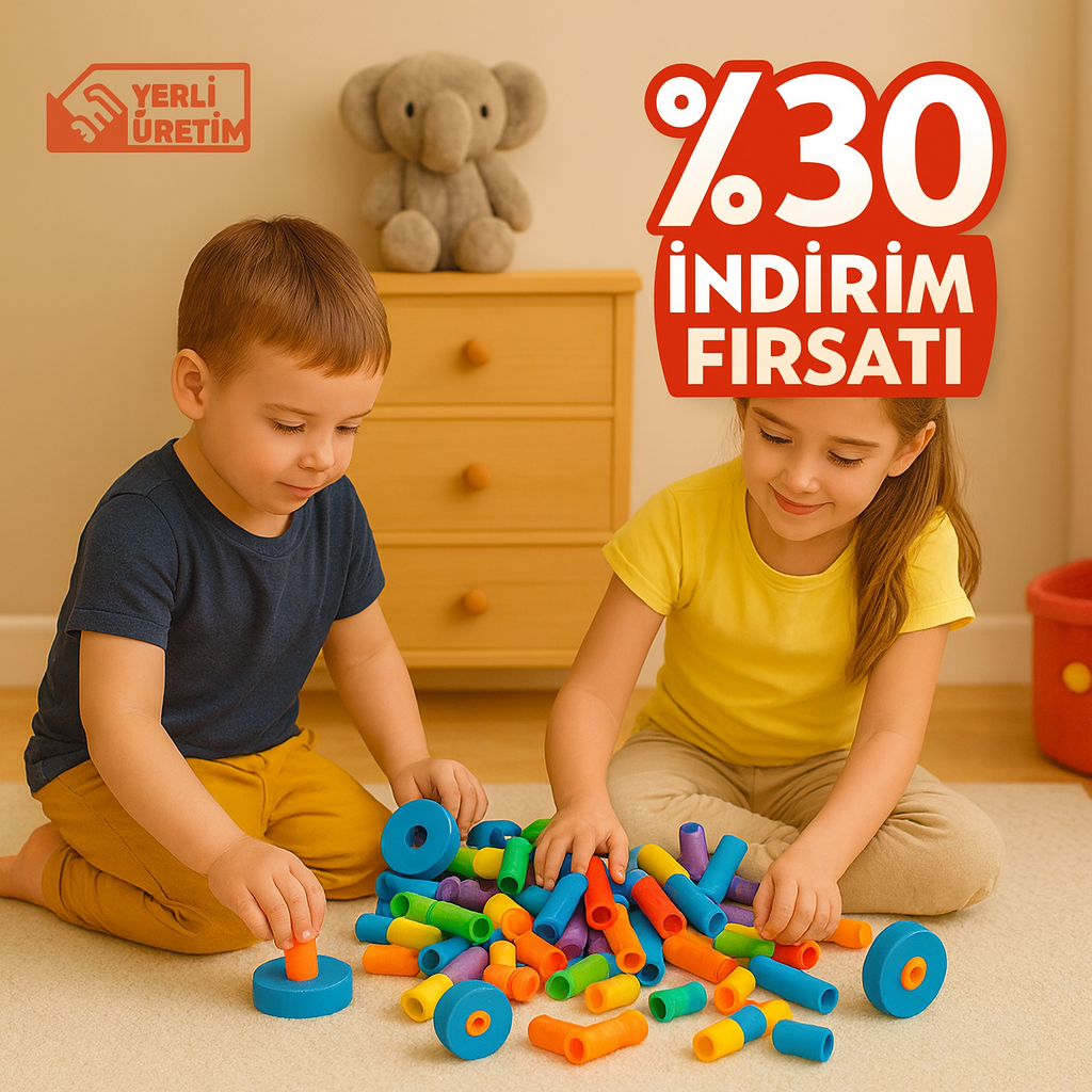 Kidora® Tekerlekli Boru Lego – 72 Parça | Yerli ve Milli Yapı Seti