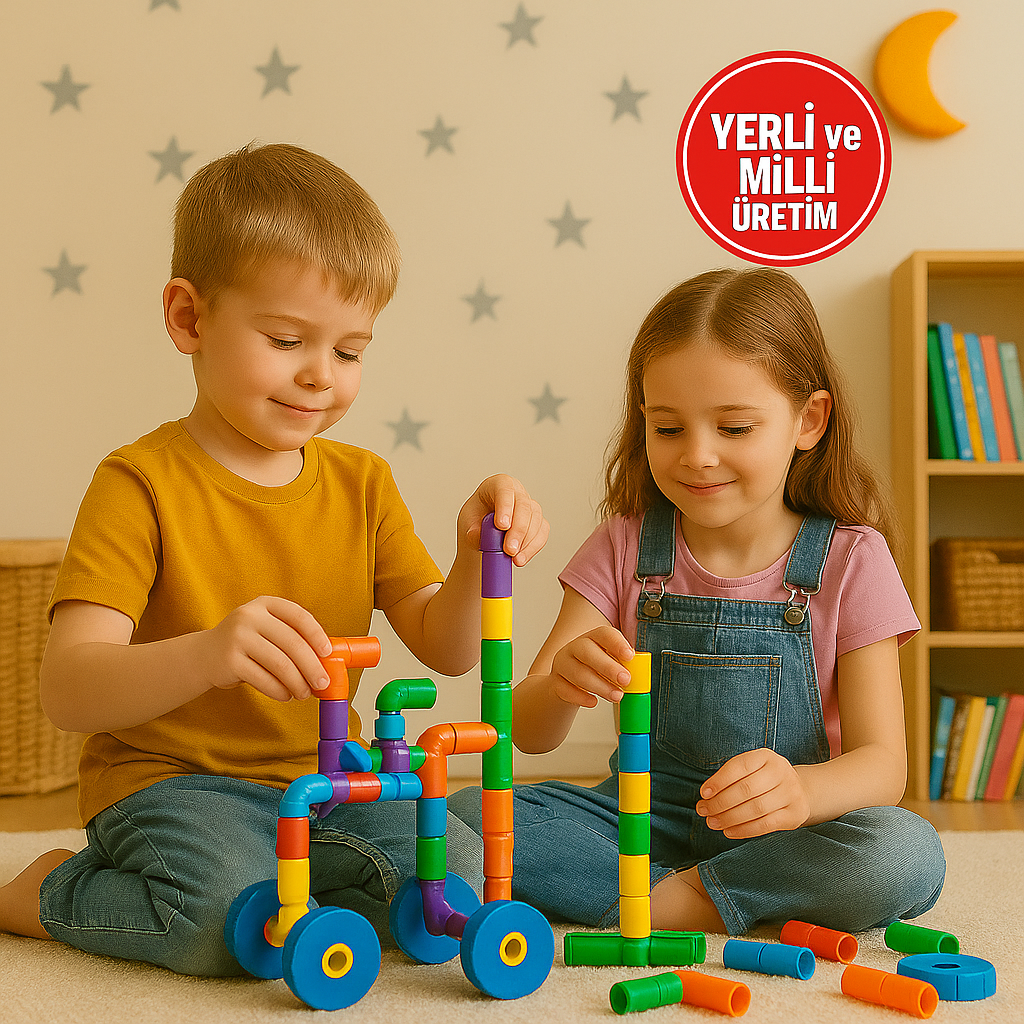 Kidora® Tekerlekli Boru Lego – 72 Parça | Yerli ve Milli Yapı Seti